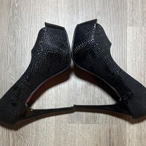 Black Sequined Peep-Toe Platform Stiletto Heels